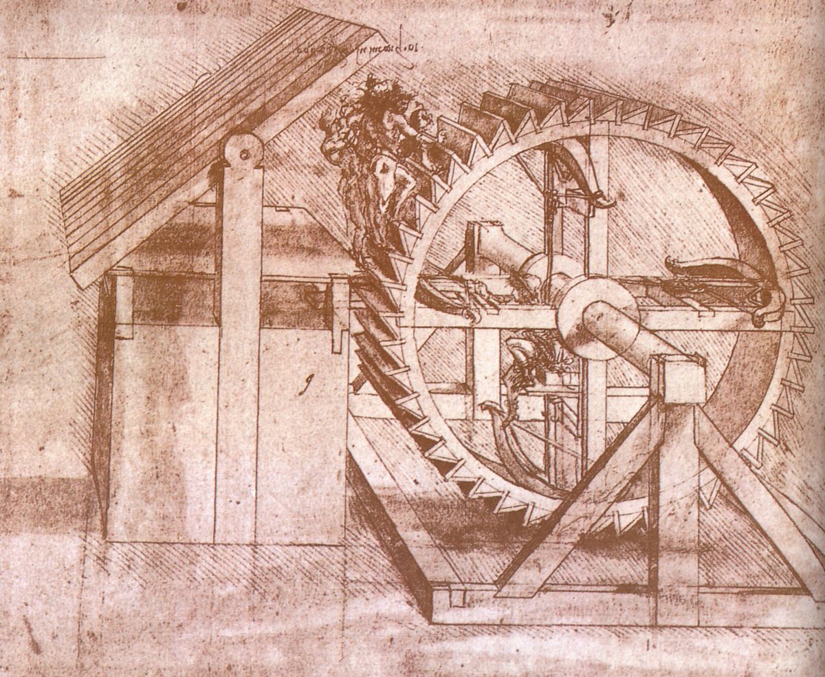 Проект колеса с четырьмя арбалетами. Леонардо.
